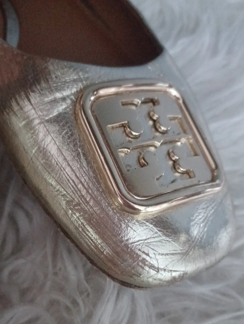 Tory Burch Gold Flats Squere Logo